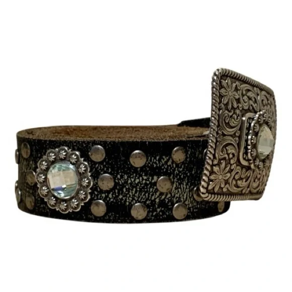 NWOT Women’s Ariat Stud-Rhinestone Leather Belt With Masters Buckle Size 36 - Picture 3 of 7